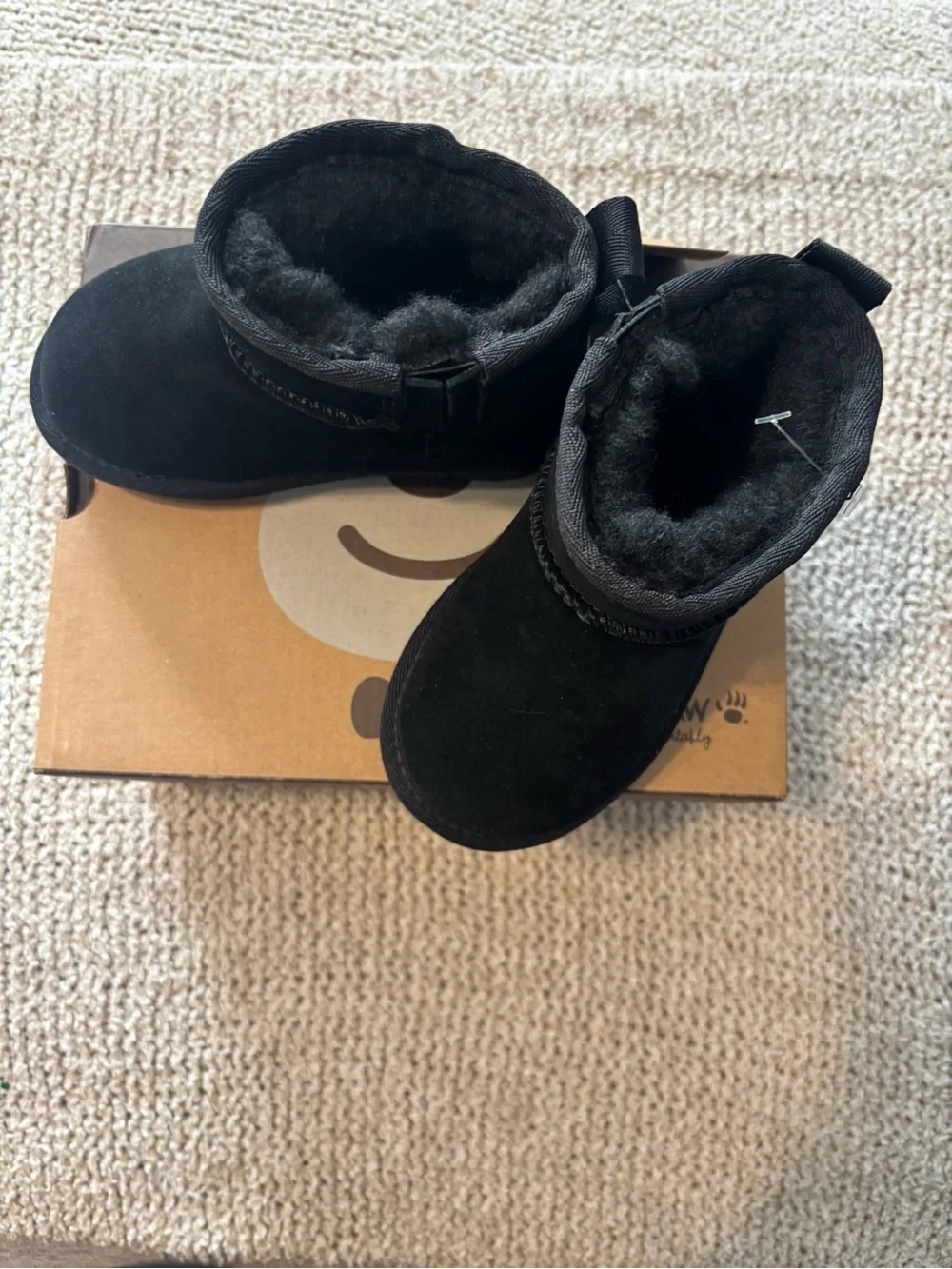 BearPaw Kids Black Fleece-Lined Ankle Boots